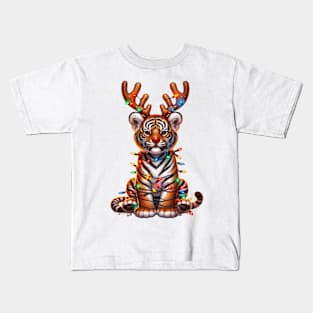 Christmas Red Nose Tiger Kids T-Shirt